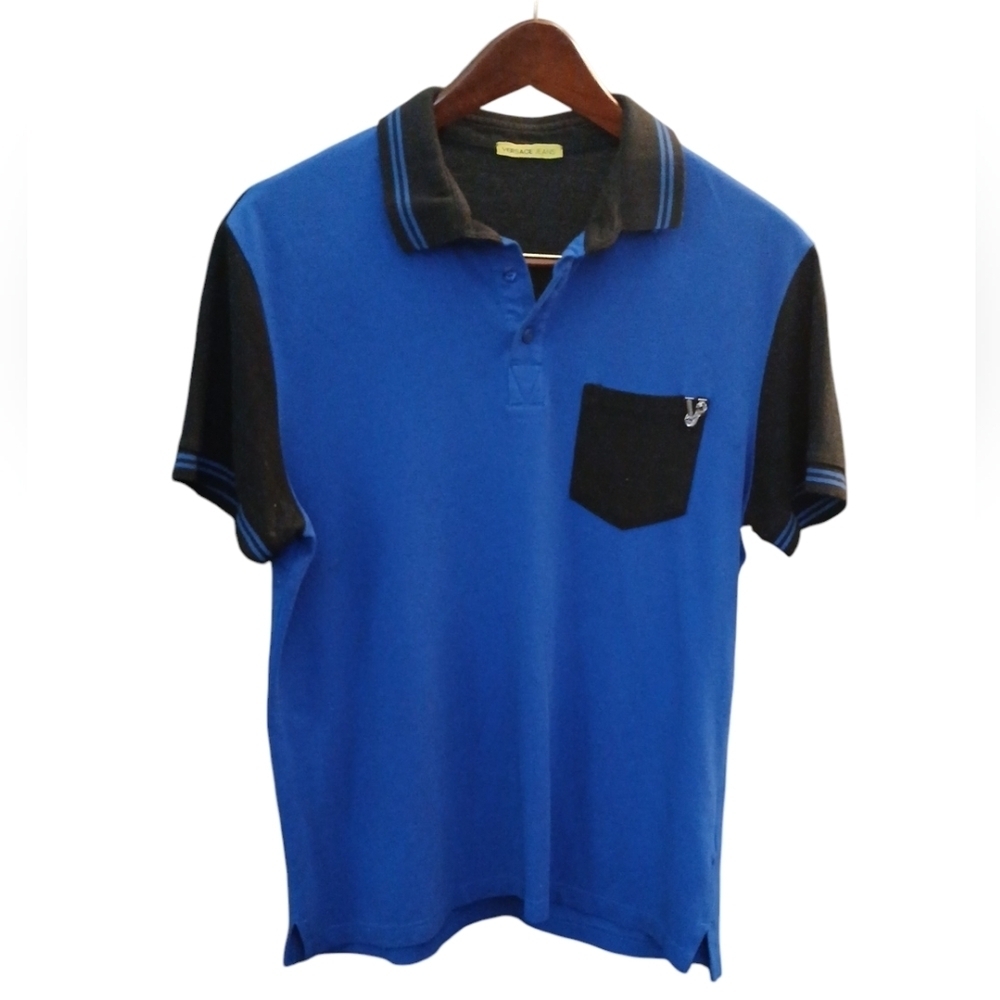 Versace Jeans Blue and Black Polo Shirt Men's Short Sleeve Size Small